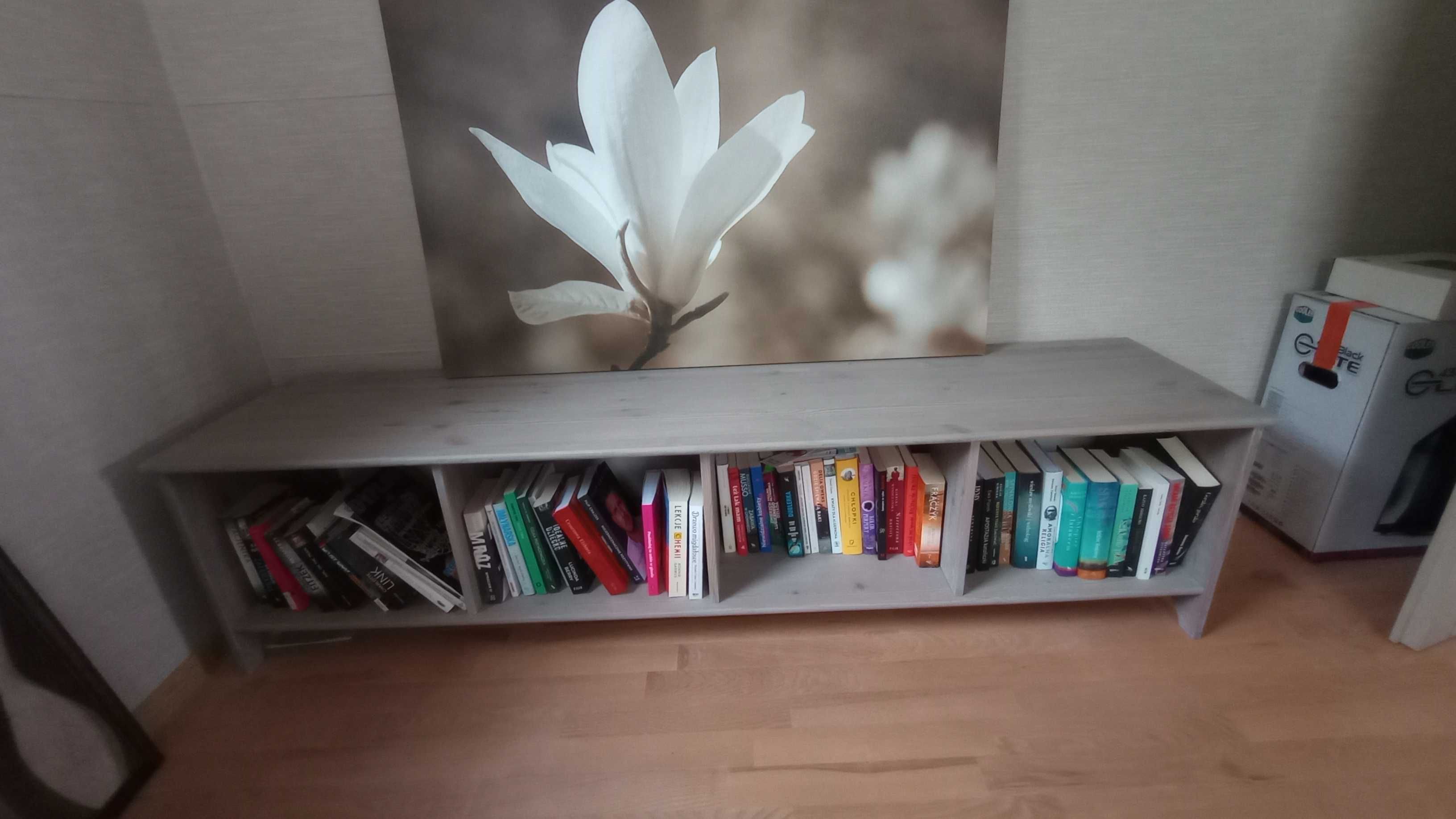 Regał, szafka RTV, w stylu prowansalskim szara