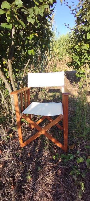 2 cadeiras de realizados de madeira e tecido