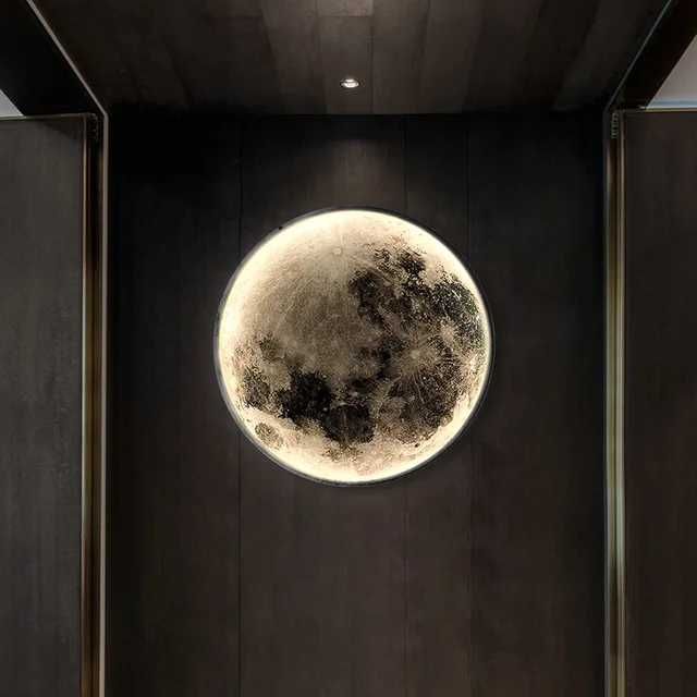 Lâmpada lunar com efeito 3d 60 cm controle remoto decoração de parede