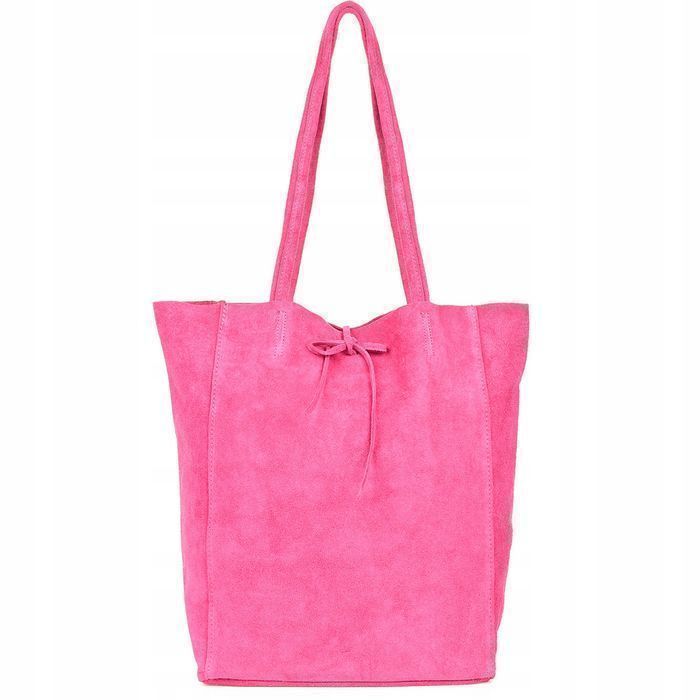 Damska Włoska Skórzana Torebka Worek Troczki fuksjowa fuchsia fuksja