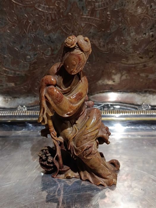 Escultura Divindade Chinesa Pedra Natural China Séc XIX 12,8 cm