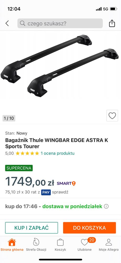 Belki bagażnik dachowy THULE WINGBAR EDGE OPEL ASTRA K Sports Tourer