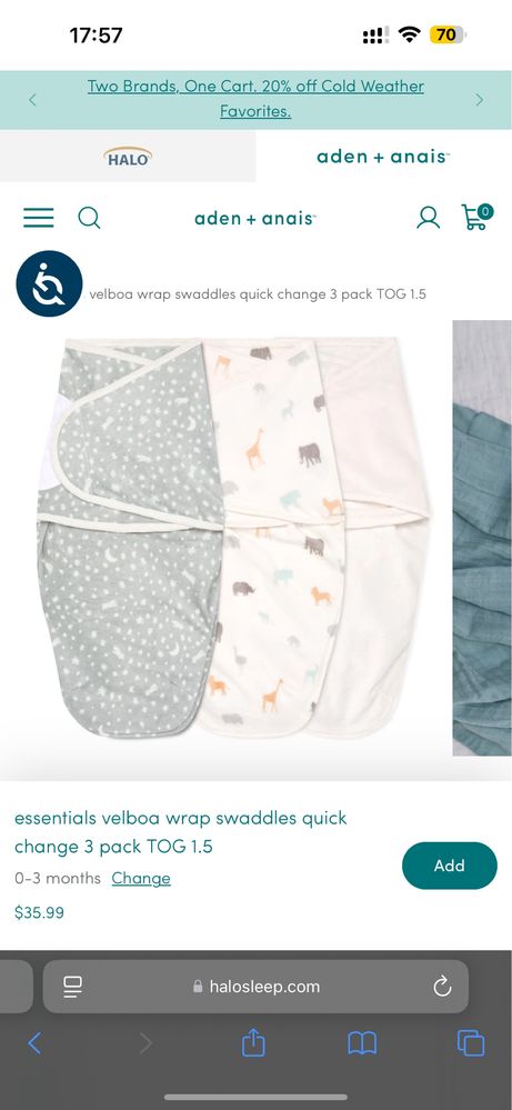 aden+anais śpiworek (essentials easy swaddle wrap quick change)