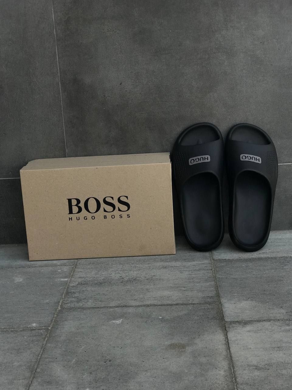 Мужские шлепанцы Hugo Boss Черные летние тапочки Нюго Бос
