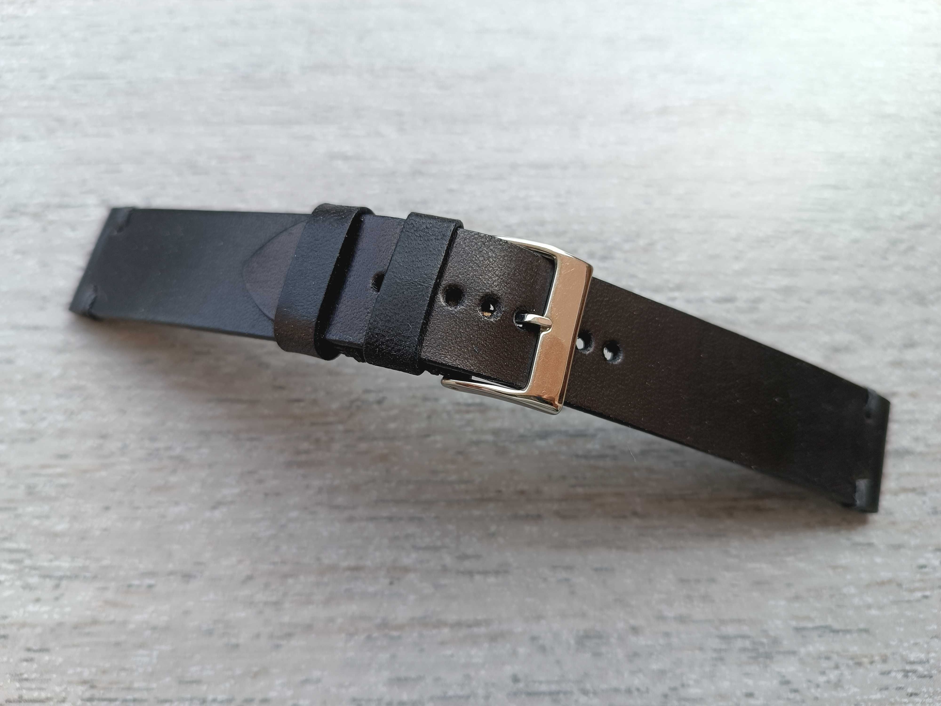Czarny skórzany pasek zegarka 20 mm mat M