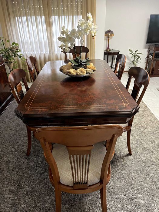 Mesa Extensível Madeira Maciça Com 6 Cadeiras