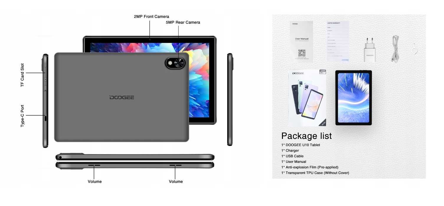 Tablet DOOGEE U9 10.1”IPS 7GB+64GB 5060mAh BT5.0/WiFi6/1TB/TYPE-C