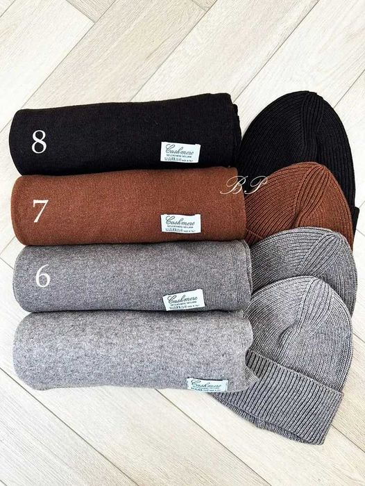 Zestaw Komplet 50% Kaszmir 50% Wełna Szalik Czapka Kaszmirowy Kolory