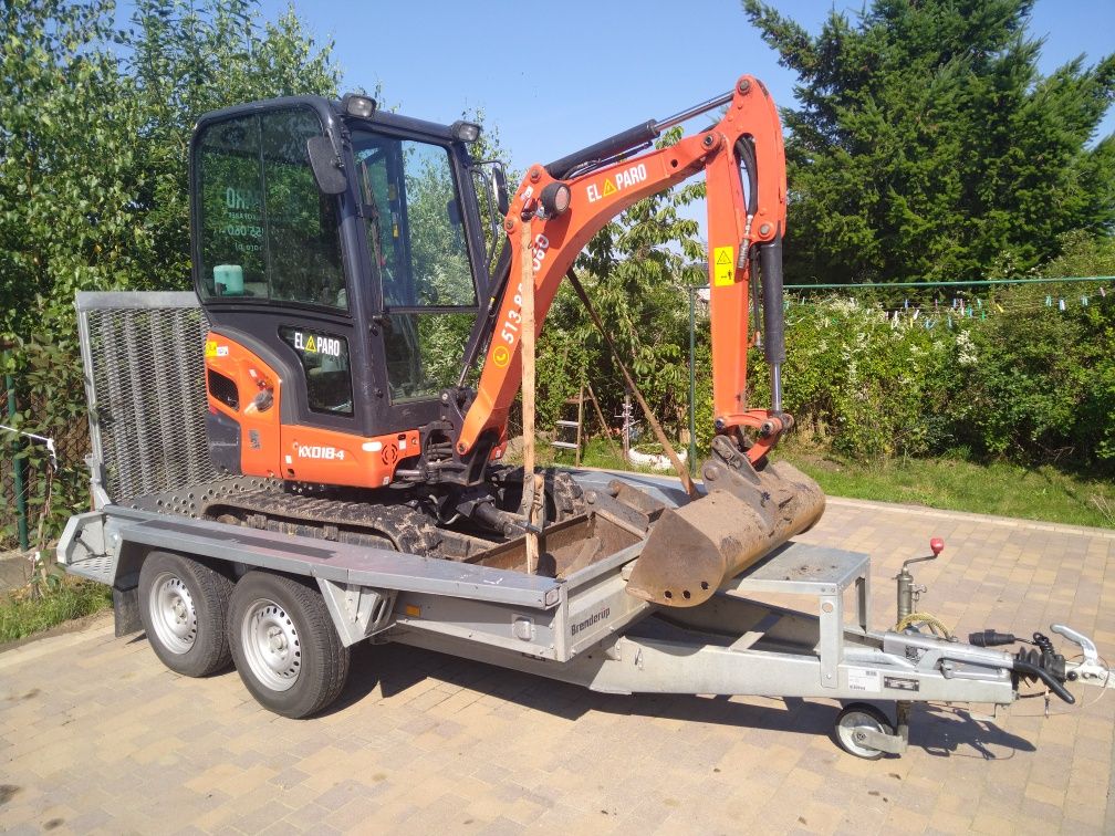 Wynajem minikoarki Kubota kx18-4 . 3 łyżki w zestawie . Transport