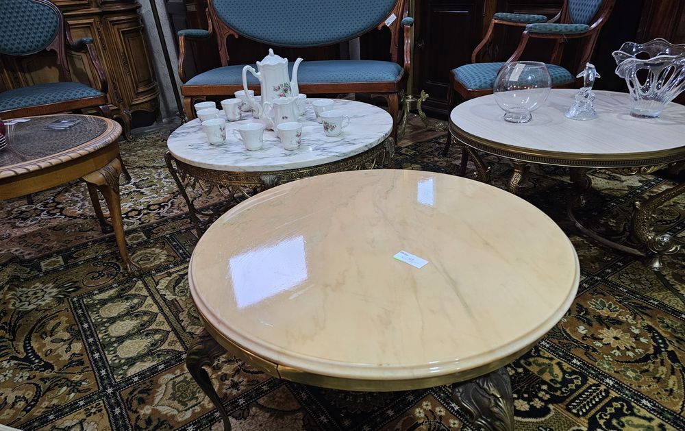 Stolik mosiężny z kamiennym blatem #704 Antyki Stylowy Węgrów