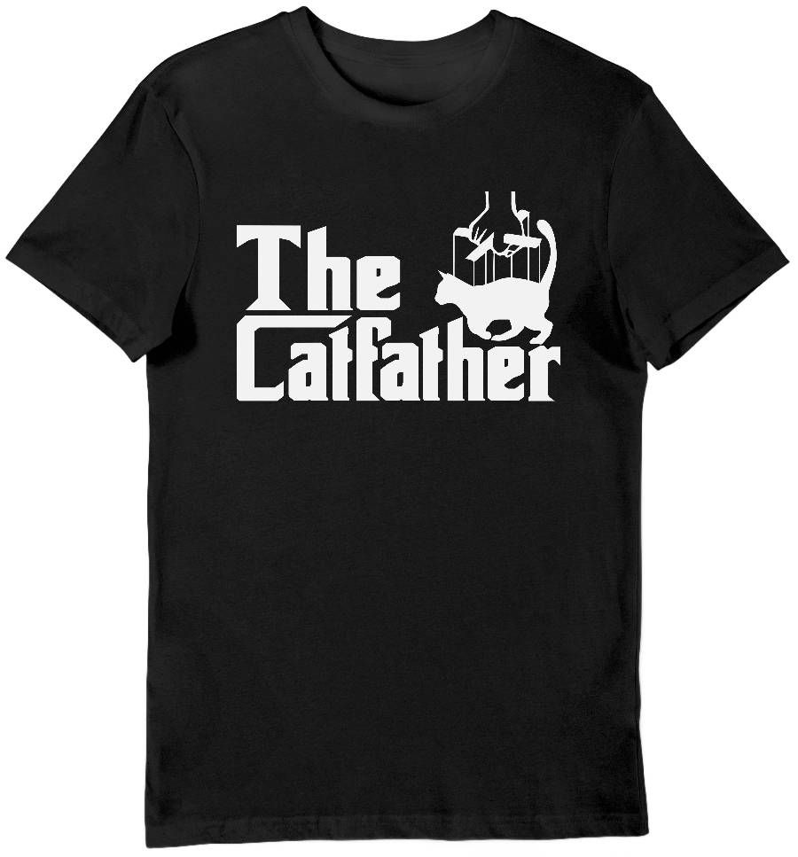 Koszulka męska z napisem cat father czarna 2XL