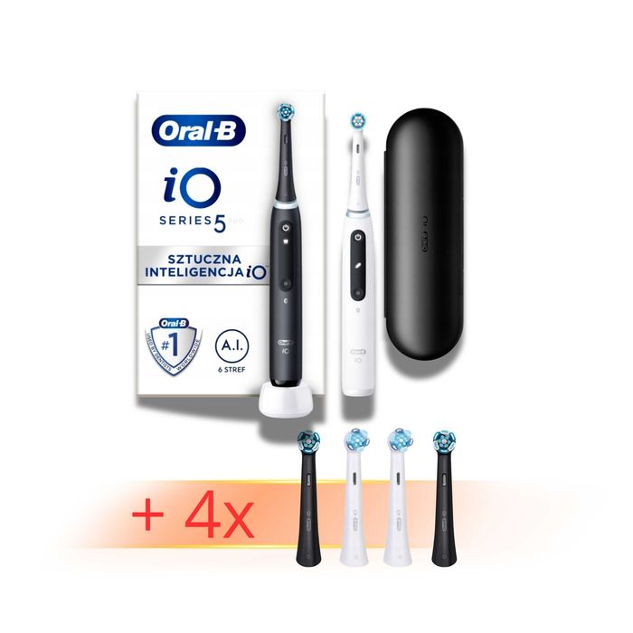 2 SZCZOTECZKI Oral-B io 5 Czarna Biała Elektryczne + 4 Końcówki GRATIS