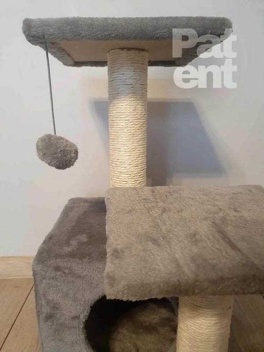 Szary drapak dla kota domek legowisko budka miękki drapanie