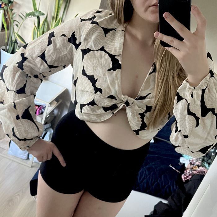 Lniana nowa bluzka na lato długi rękaw h&m