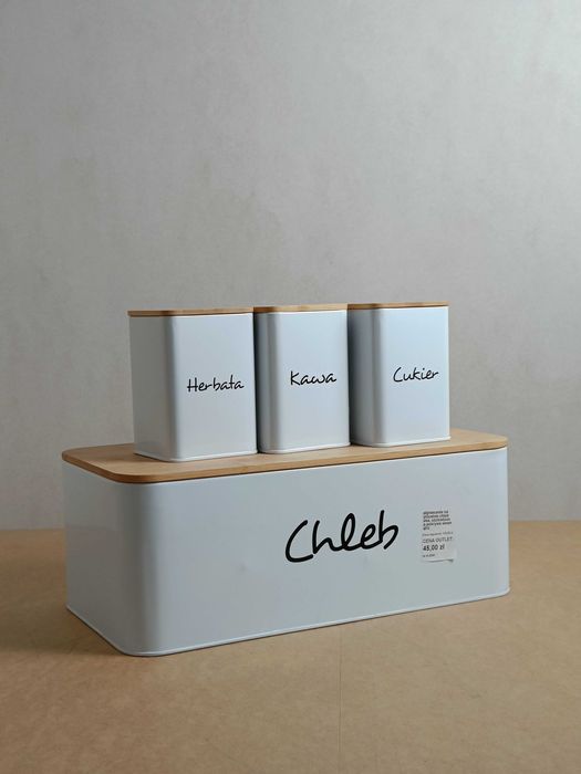 Chlebak metalowy / duży / biały na pieczywo z pojemnikami - OUTLET