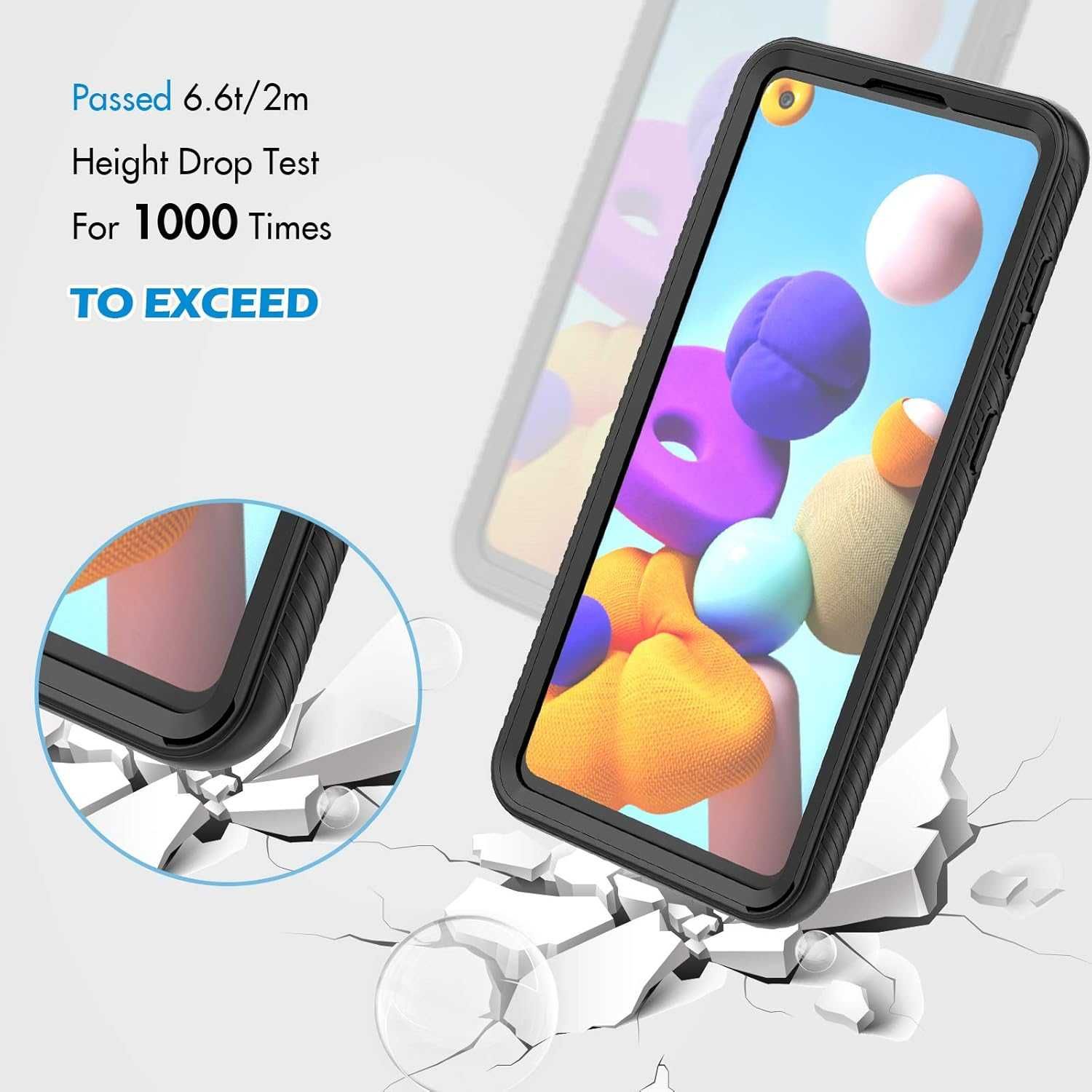 CENHUFO etui 360 do Samsung Galaxy A21s pancerne bezbarwno czarne