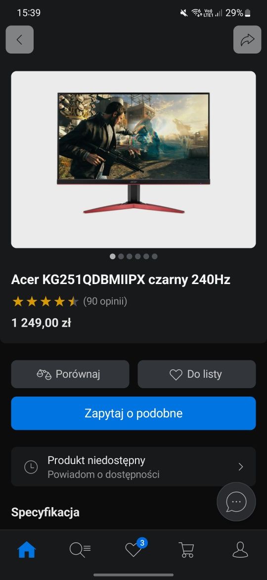 2 monitory 240 Hz 1ms + uchwyt