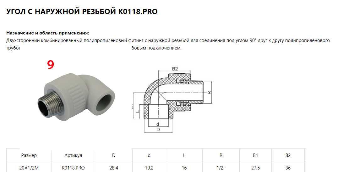 Фитинги муфта/угол с наружной/внутренней резьбой Koer 20x1/2