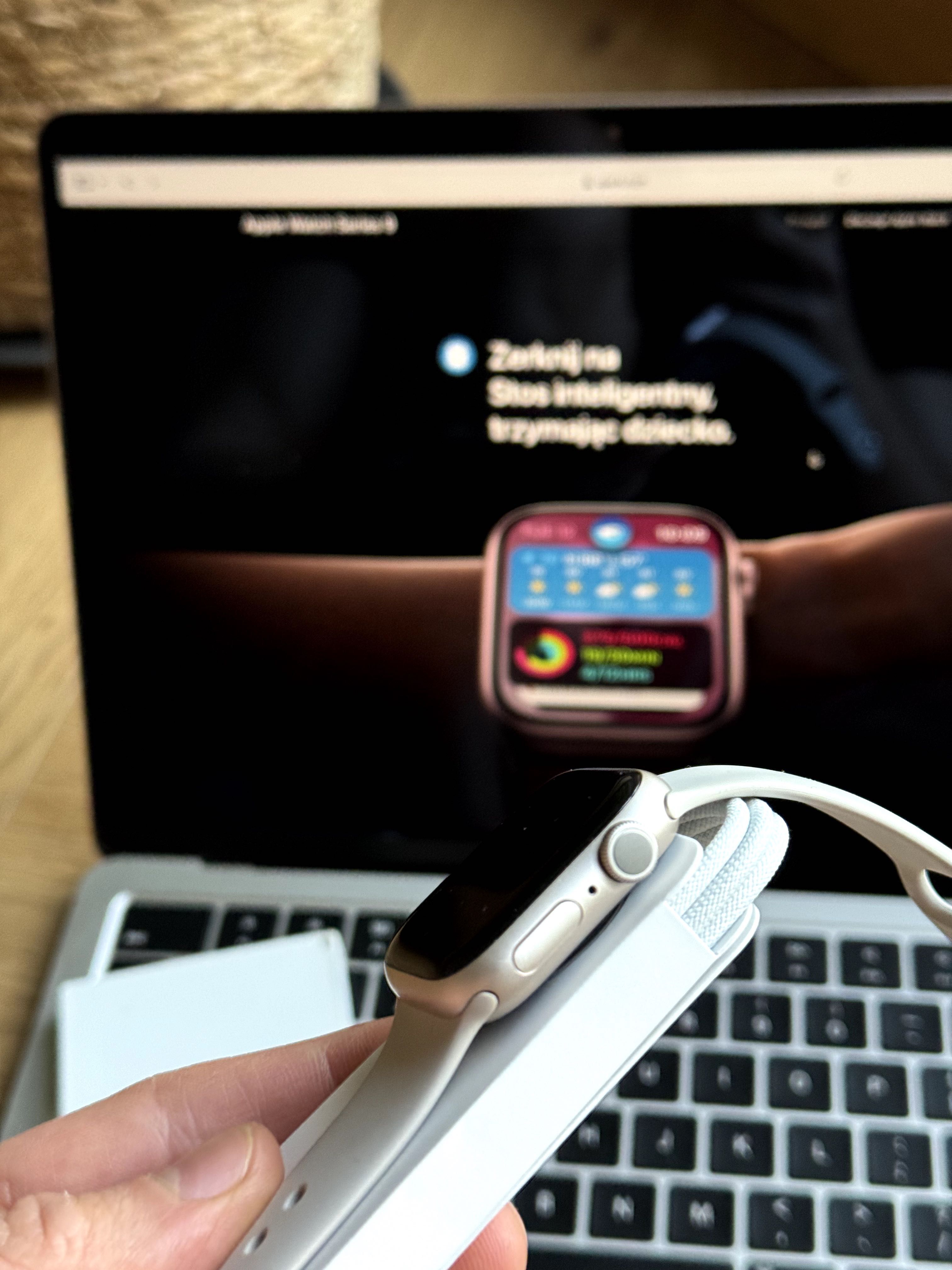 Idealny Apple Watch 9 41mm księżycowa poświata kondycja 100% gwarancja