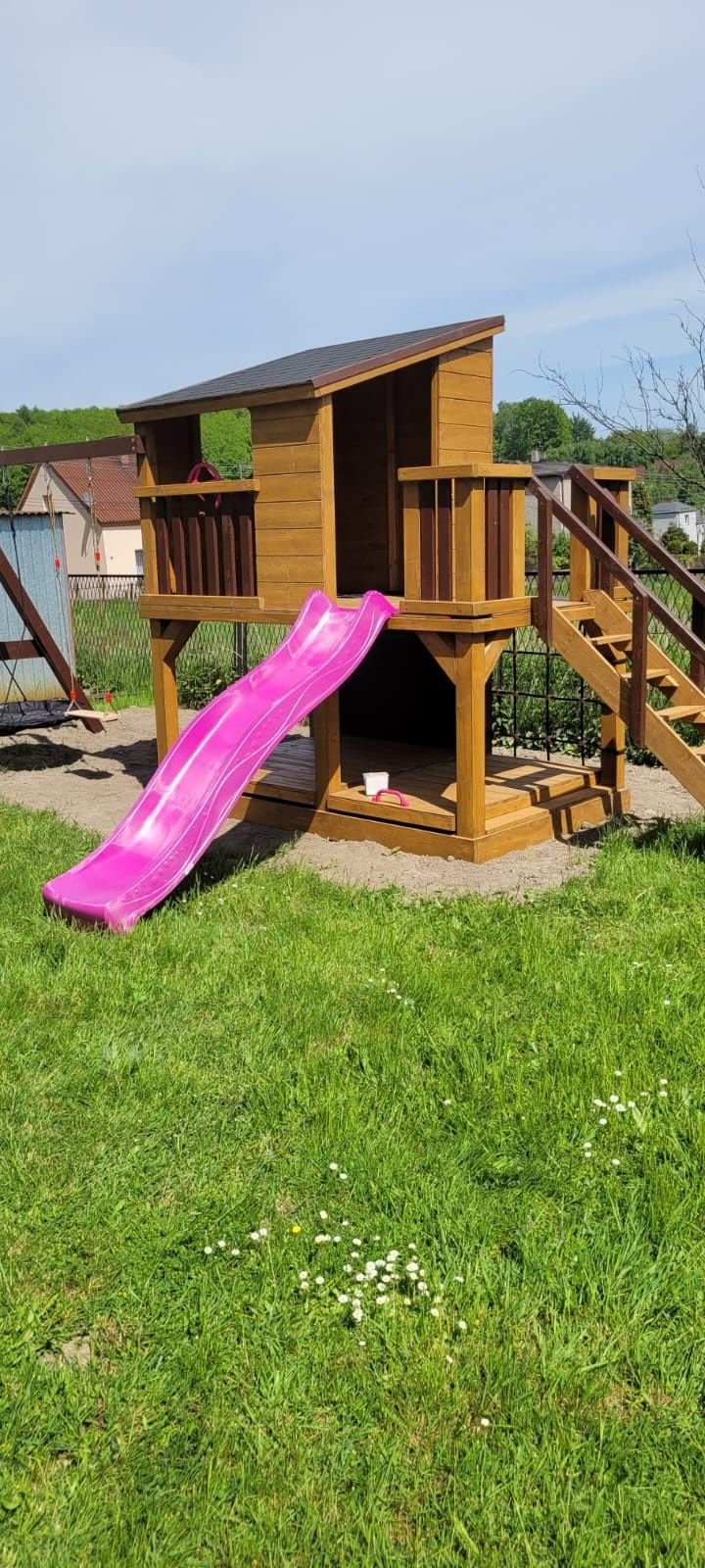Drewniany plac zabaw, model PINOKIO huśtawka domek