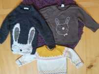 trzy ciepłe bluzki dziewczęce i sweter rozpinany r. 92 - 98 cm