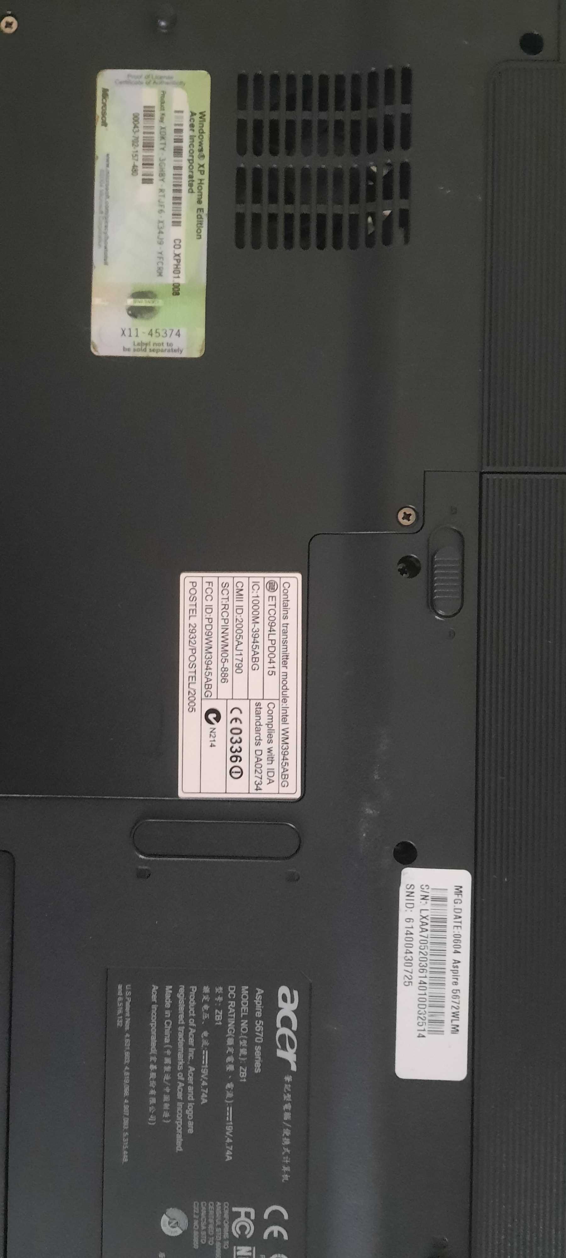 portatil Acer Aspire 5670, peças ou reparação