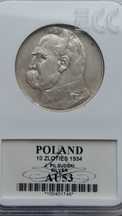 10 zl 1934 Piłsudski grading AU 53