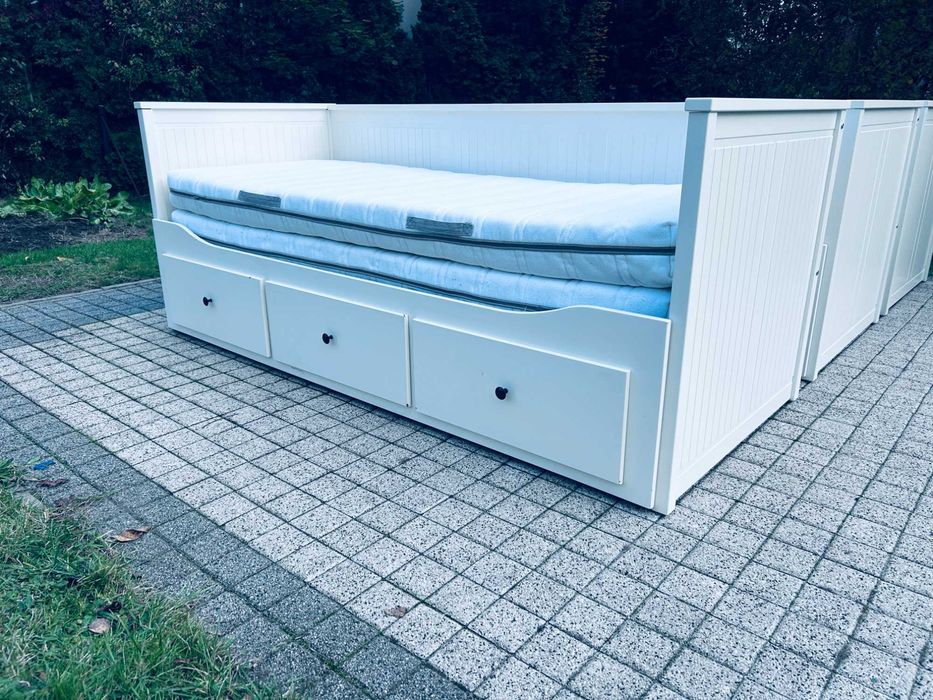 IKEA HEMNES Łóżko Leżanka z 3 szufladami, 2 materace, białe Transport