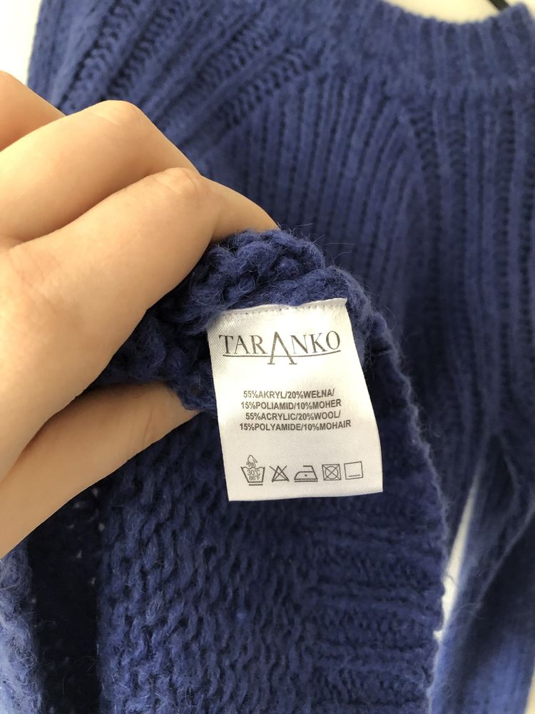Sweter chabrowy niebieski Taranko 34 XS szerokie rękawy