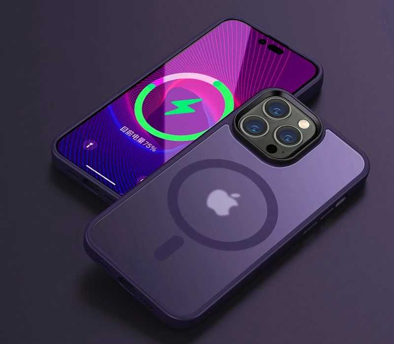 Протиударний матовий чохол MagSafe iPhone 14/15 Plus (Dark Purple)