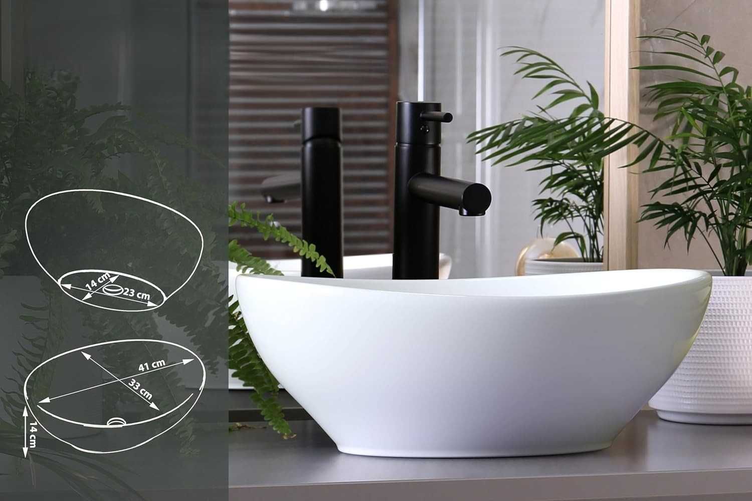 Umywalka ceramiczna Waschbecken24, owalna, wysoka jakość, biały kolor
