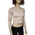 Beżowa bluzka prążek krótka crop top obcisła rozmiar 38