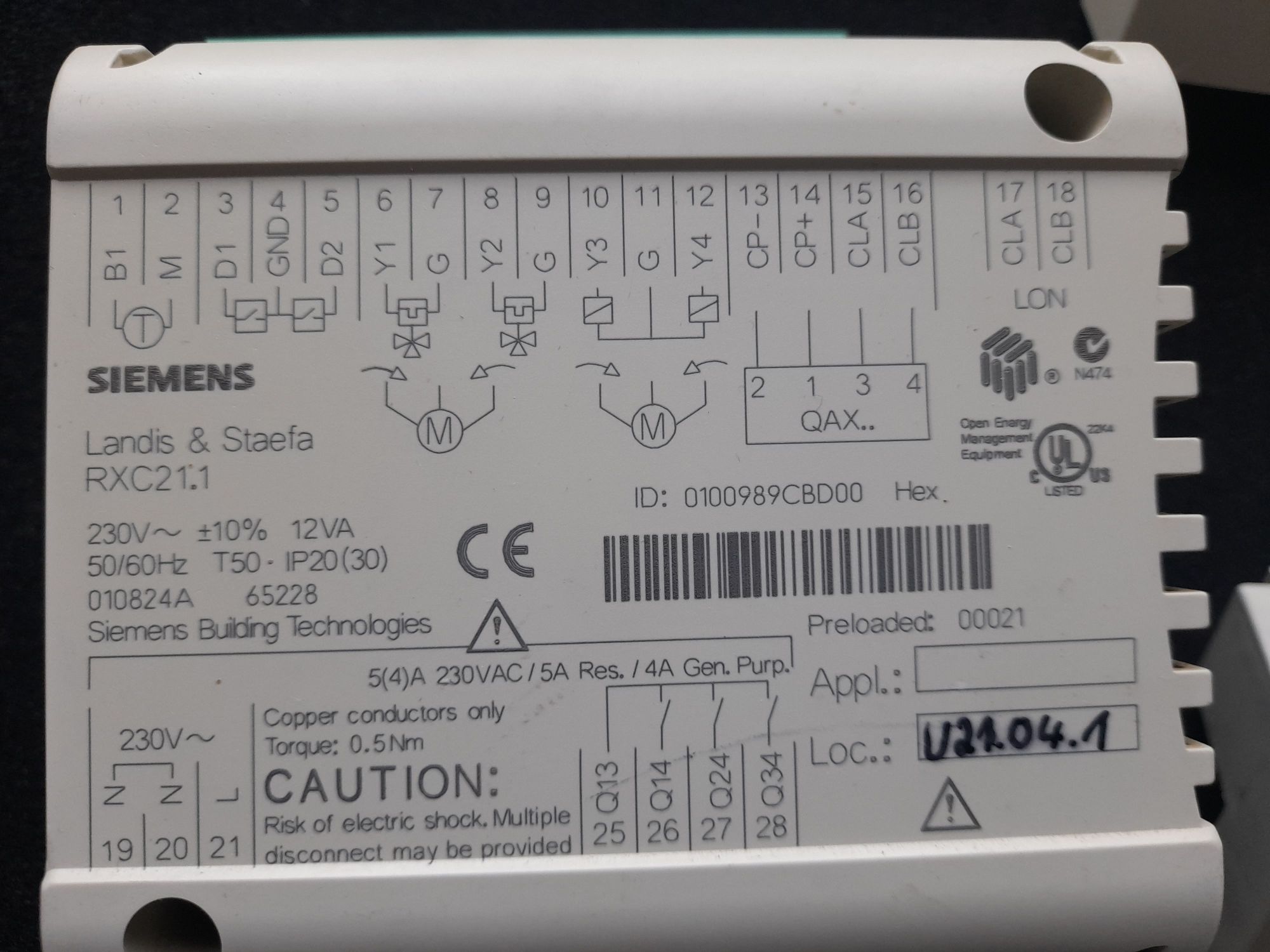 SIEMENS RXC21.1 Контролер температури RXC21.1 /00021