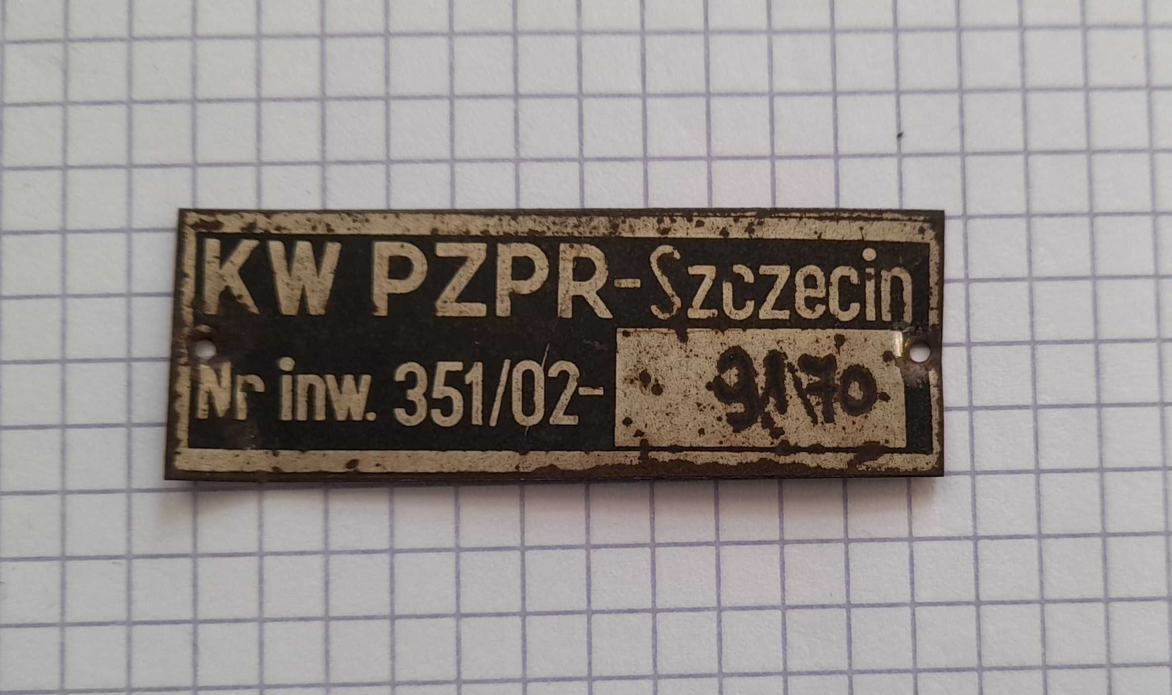 KW PZPR Szczecin tabliczka inwentaryzacyjna oryginał rzadkość prl