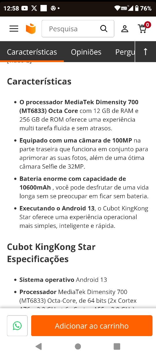 telemóvel cubot KINGKONG star