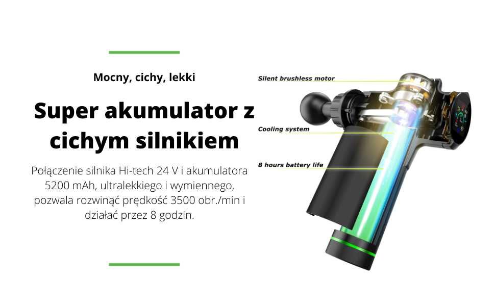 Pistolet do masażu, 11 głowic, bardzo cichy. wyświetlacz LCD