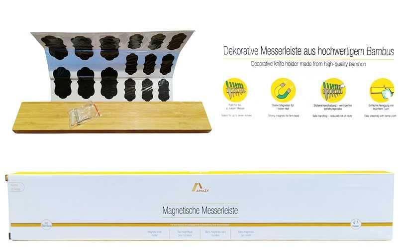 Magnetyczna listwa bambus 40 cm + ostre duże noże kuchenne + pokrowce