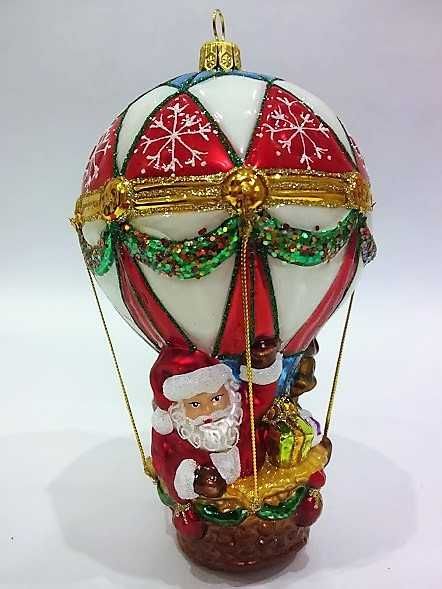 Mikołaj w balonie - szklana bombka choinkowa 21S29 bombkizebra