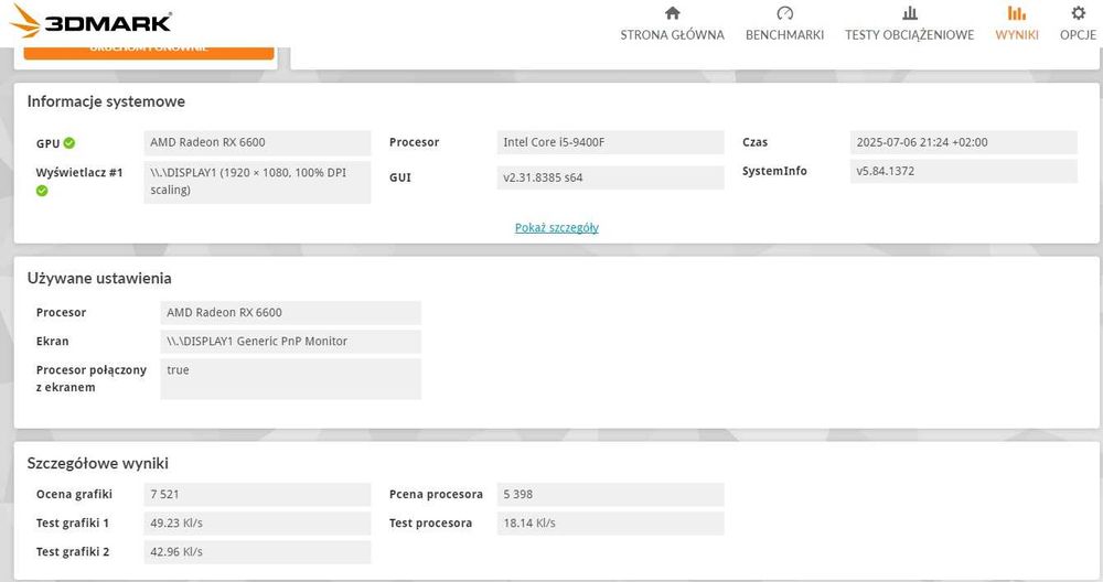 Komputer do gier | Intel i5-9400f | 16GB | M.2 256GB | RX 6600 | Win10