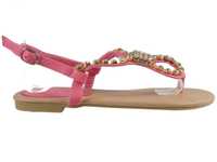 Różowe sandały damskie z cyrkoniami buty płaskie 37