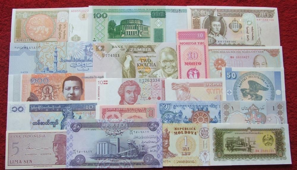 ZESTAW BANKNOTÓW ŚWIATA 80 sztuk + GRATIS Kolekcjonerskie Banknoty UNC