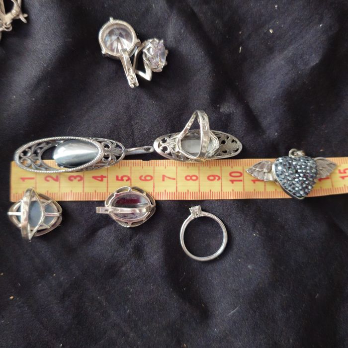 Винтаж серьги кулон серебро фианит гематит кошачий глаз