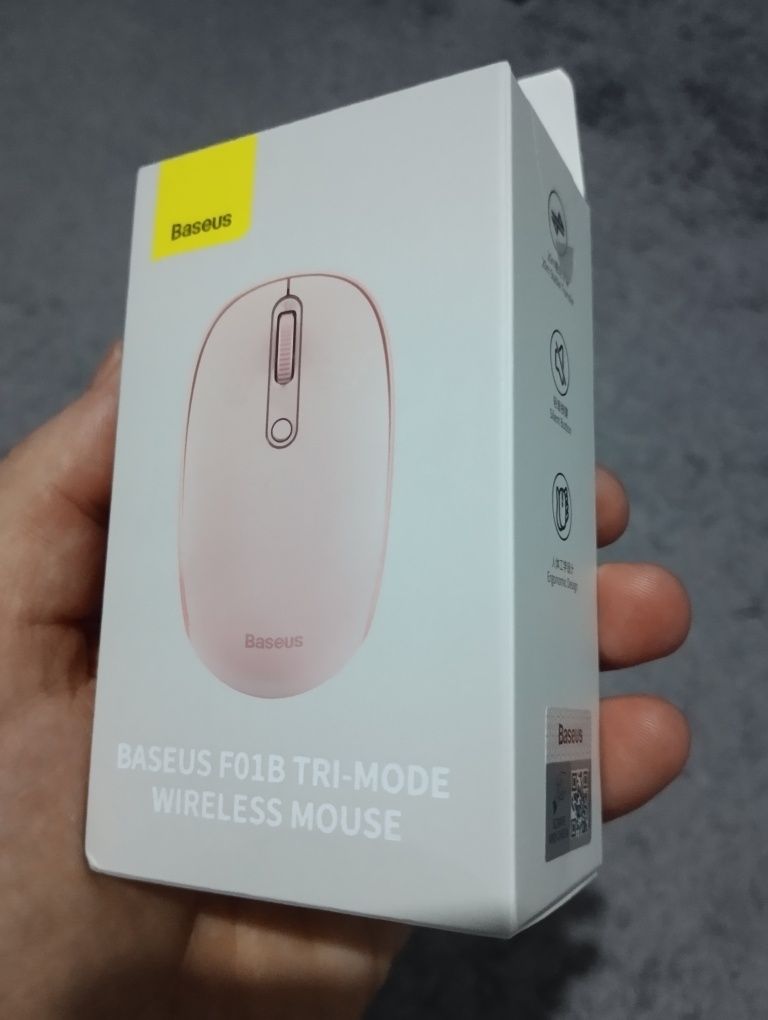 Бездротова Миша Baseus F01B Tri-Mode Wireless | 2.4G/BT5.0+BT3.0 Pink