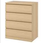 Komoda Ikea Malm 4 szuflady, okleina dębowa bejcowana na biało