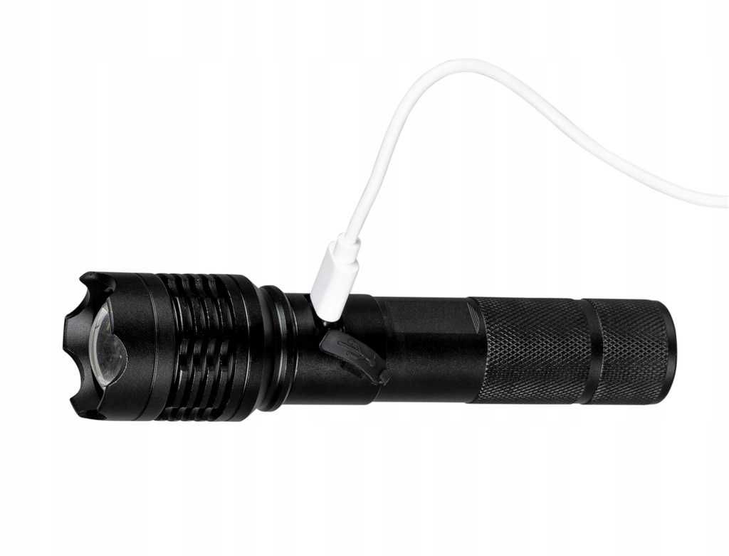 MOCNA Latarka taktyczna LED akumulatorowa WODOODPORNA ZOOM usb-c