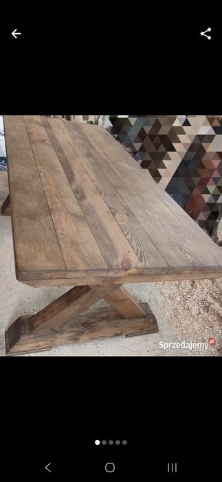 Masywny stół z litego drewna • ręczna robota • 190 cm • styl rustykaln