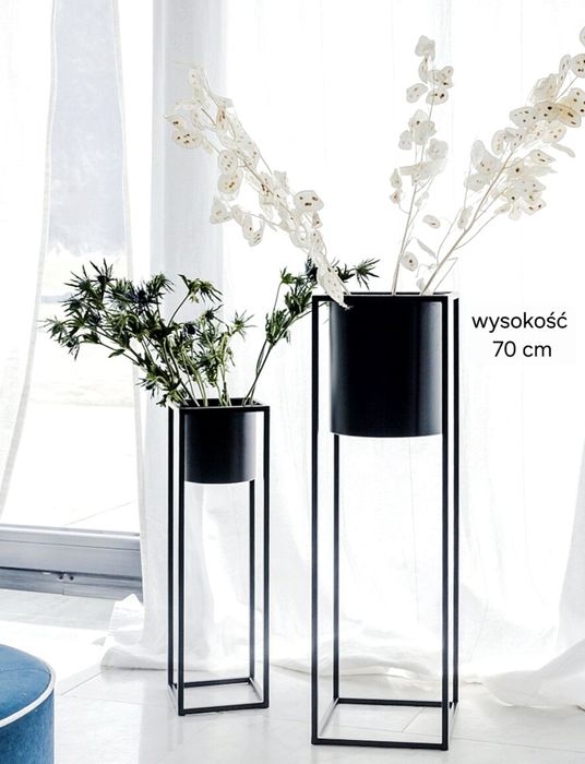 Home&you osłonka Gallica wys 70 cm metalowa czarna doniczka na stojaku