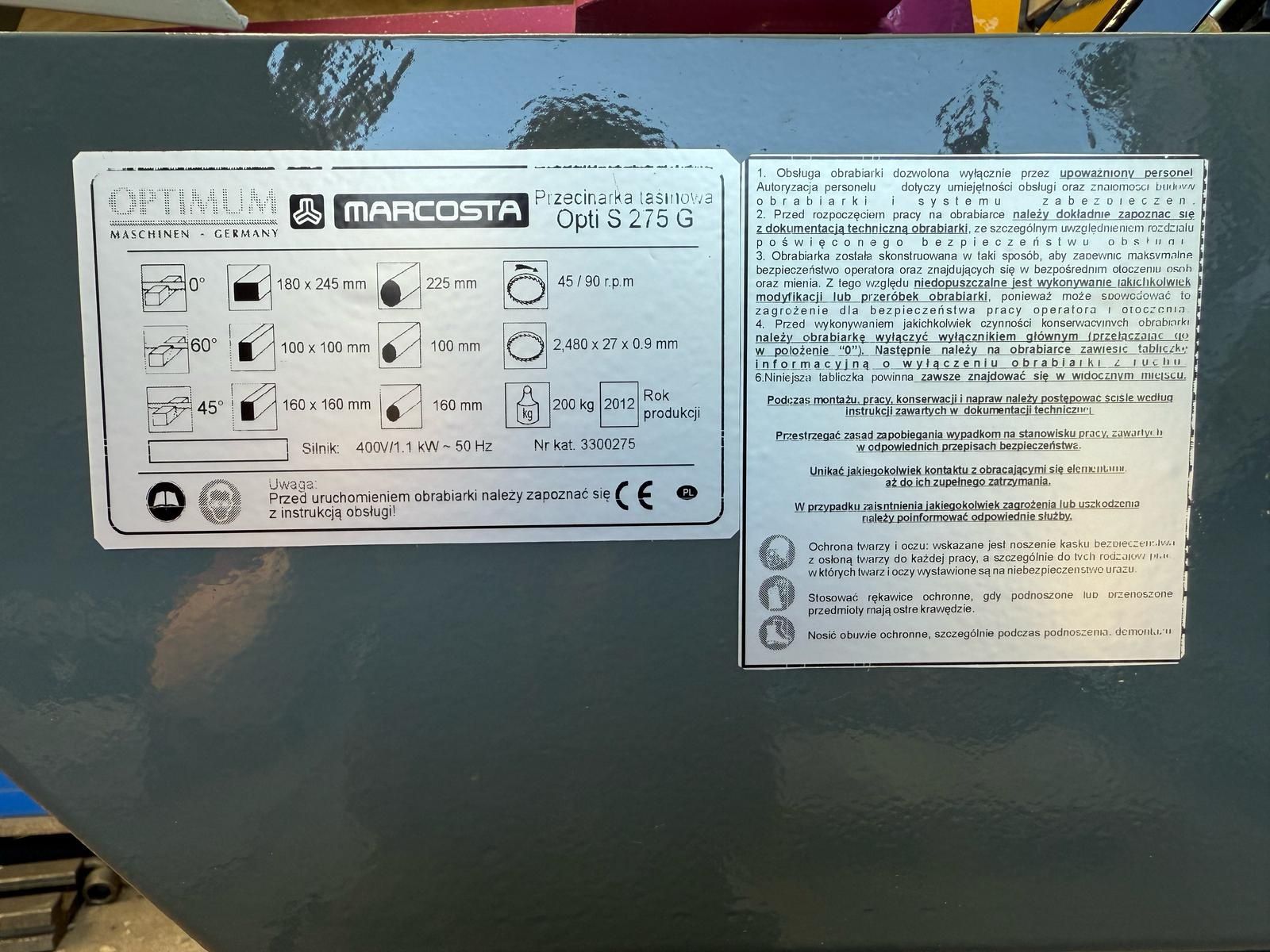 Piła taśmowa Optimum Opti S 275G