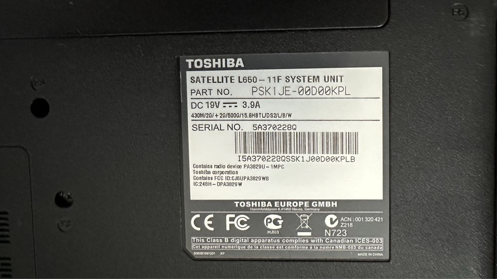 Laptop TOSHIBA SATELLITE L650 15,6 cali