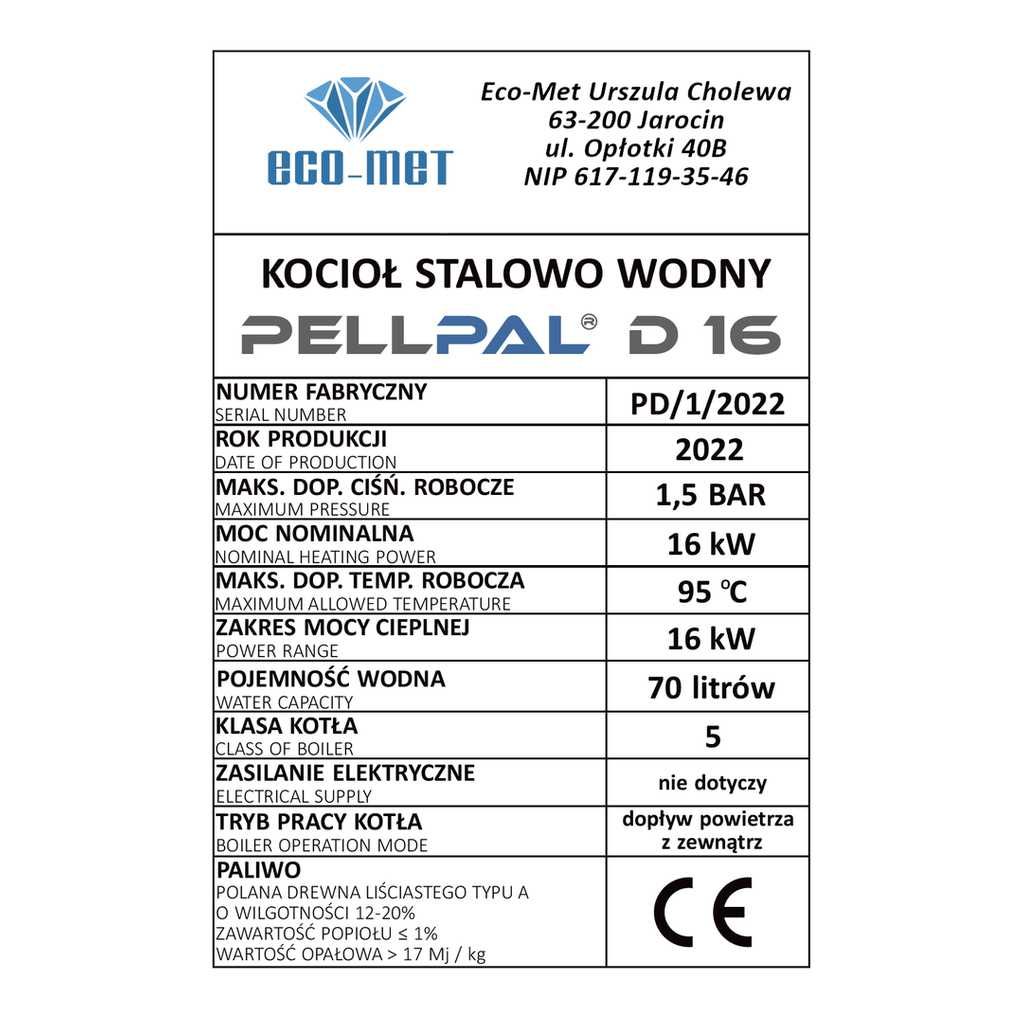 Kocioł na drewno PellPal D 16kW – 5 Klasa ECODESIGN Lista ZUM